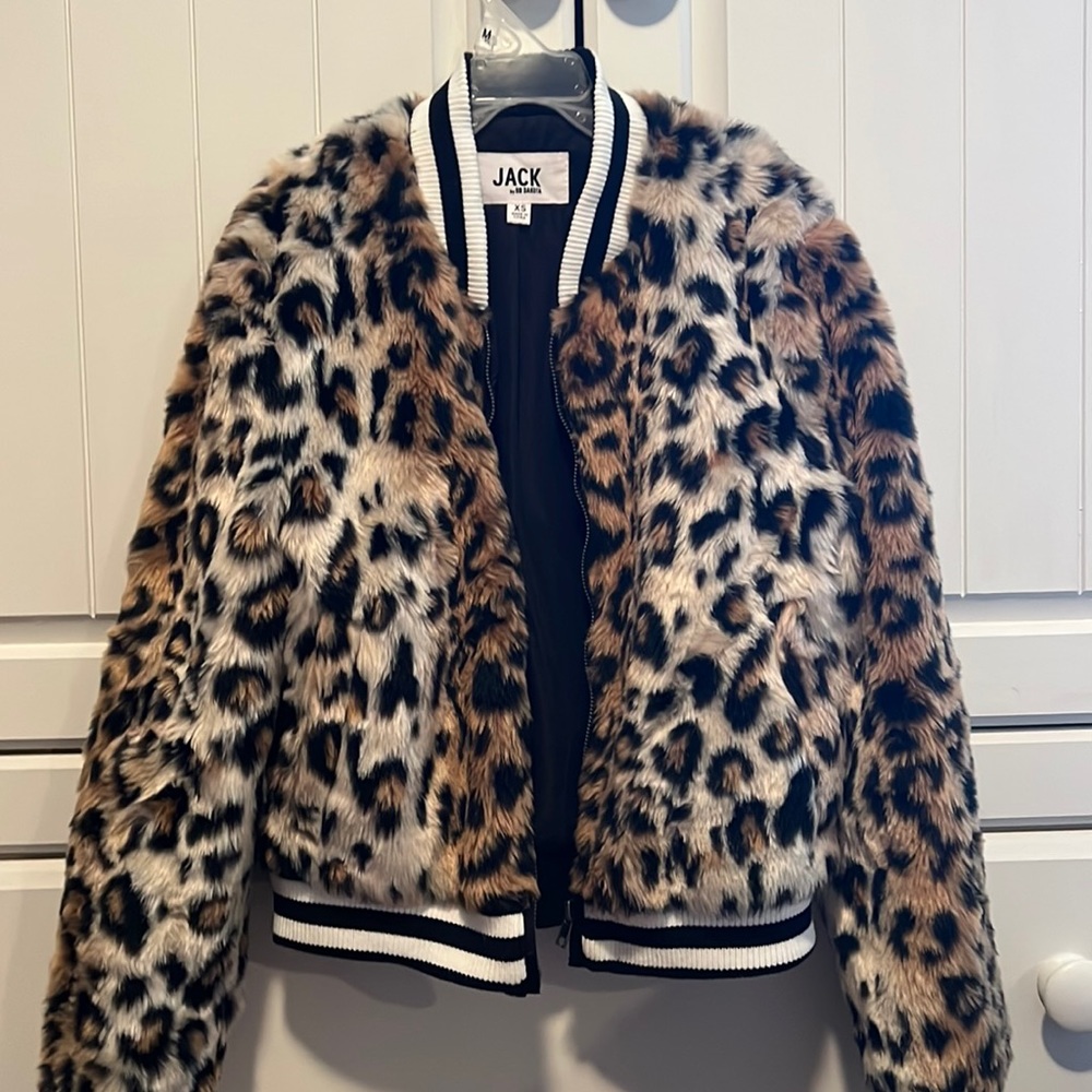 Cheetah print faux fur bomber jacket